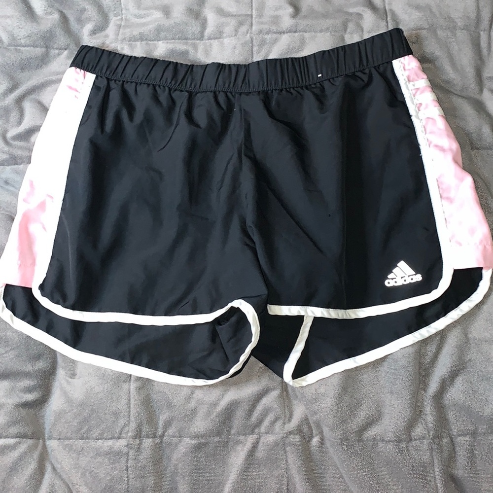 Black, white and pink adidas shorts